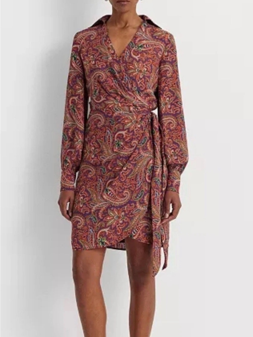 Ralph Lauren Rust Paisley Long-Sleeve Wrap Dress
